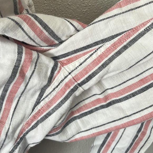 Loft Womens Pant White Linen Striped Marisa Coastal Grandma Academia Ankle - Picture 9 of 9